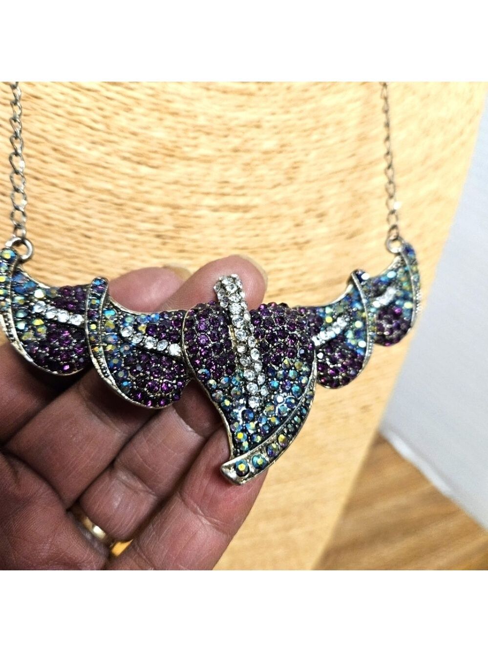 Aldo Multicolor Rhinestone Leaves Statement Necklace